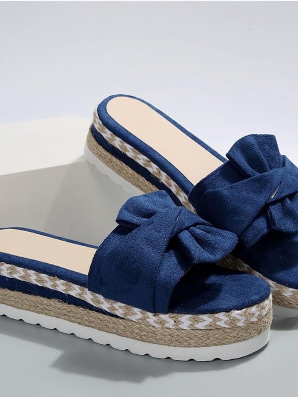 Navy Bow Espadrille Platform Slide - Women